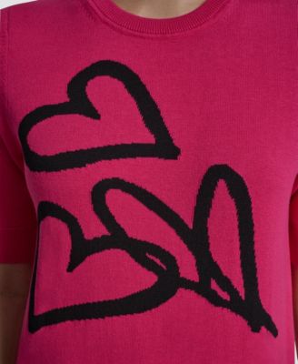 Women's Short-Sleeve Graffiti Hearts Sweater Top
