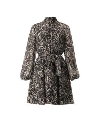 Women's Paisley Printed Short Dress with Waist Tie