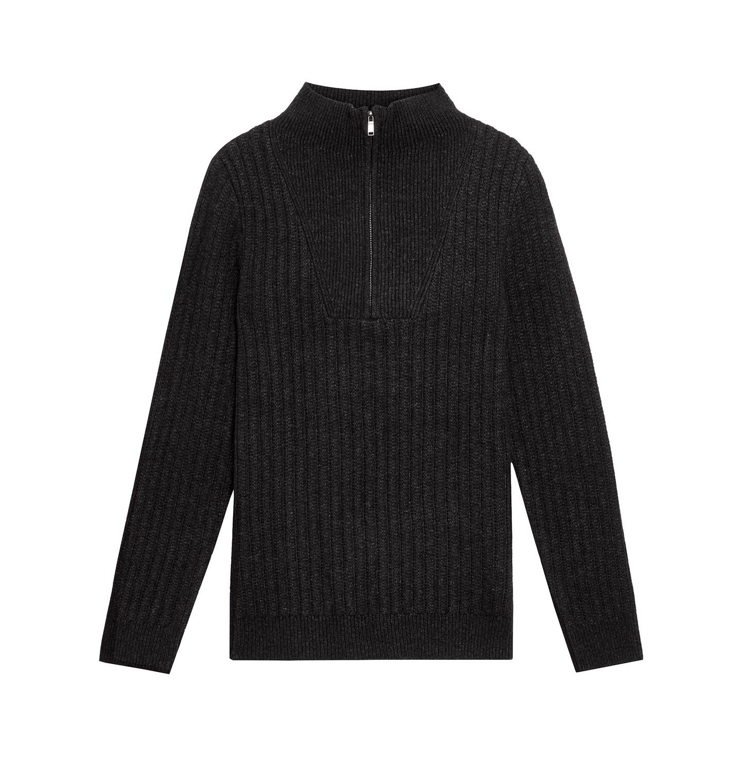 Мужской свитер Lyle & Scott Ribbed Half Zip, цвет: Угольно-чёрный меланжевый — фото 7
