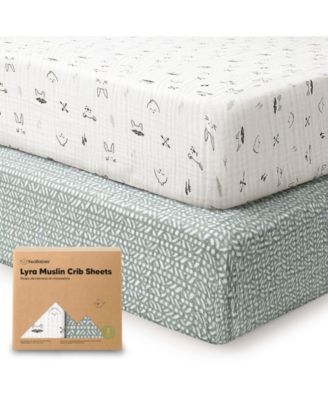 Lyra Muslin Crib Sheets for Boys, Girls, 2pk 52x28 Cotton Baby Crib Mattress Sheets Fitted, Soft, Breathable