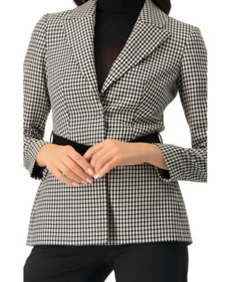 Women's Belted Checkered with Pockets Blazer