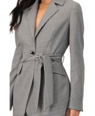 Women's Tailored Houndstooth Blazer with Belt
