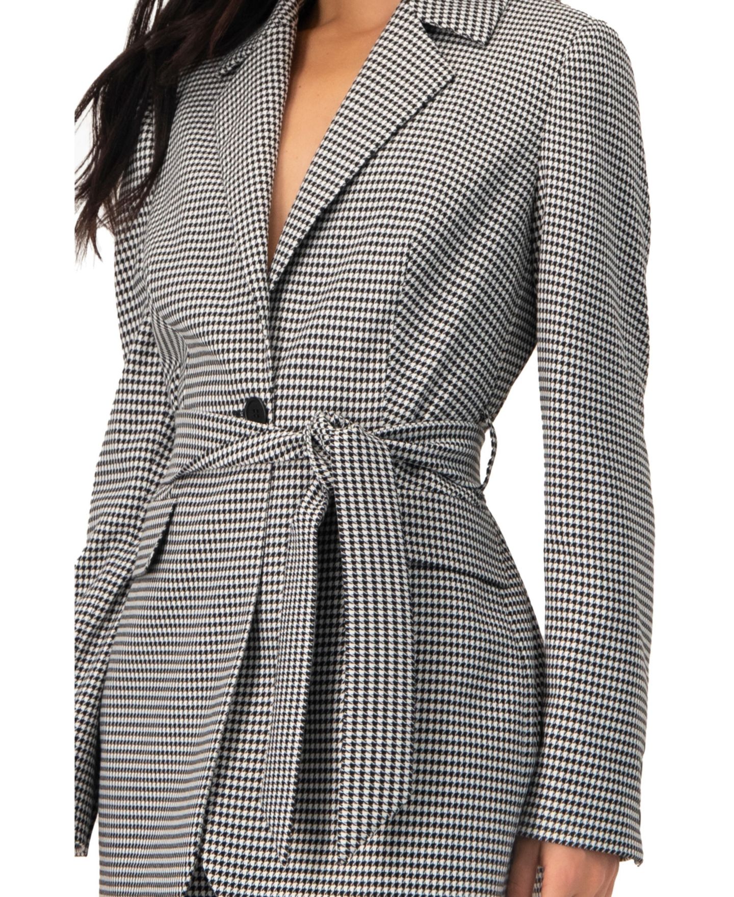 Женский пиджак Ivonne Tailored Houndstooth Blazer with Belt, цвет: Чёрный — фото 4