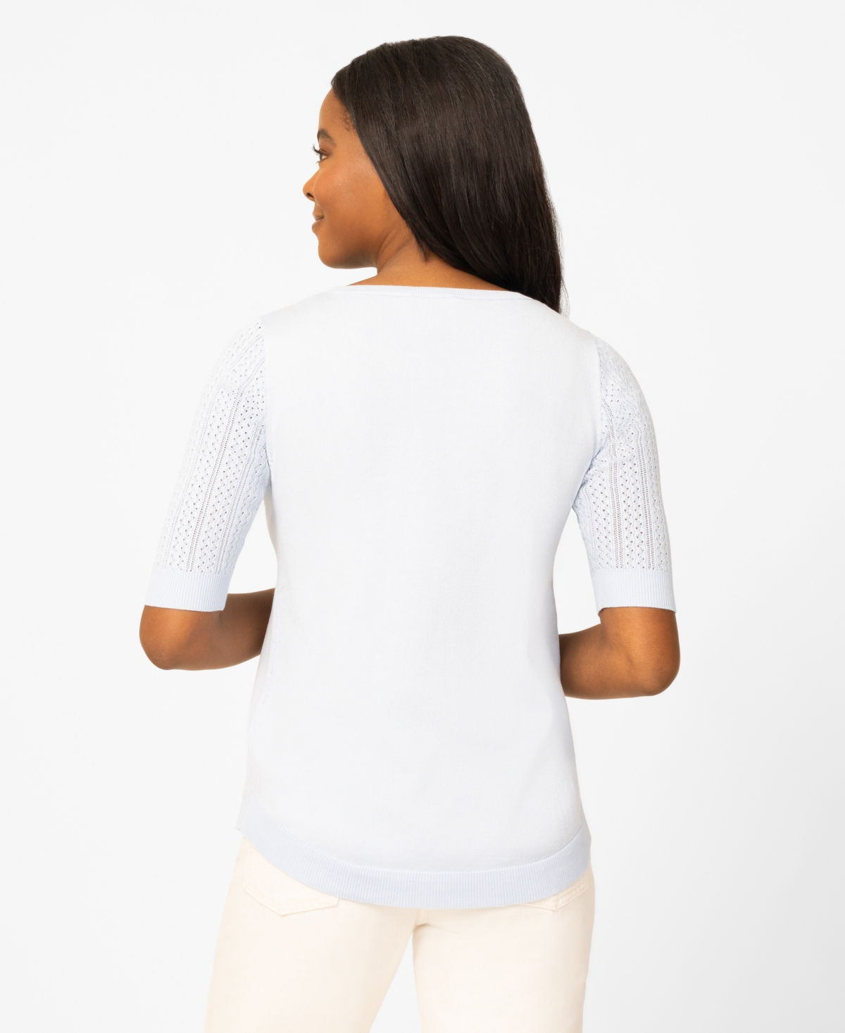 Melissa Paige Petite Mixed Cable Round Hem Sweater