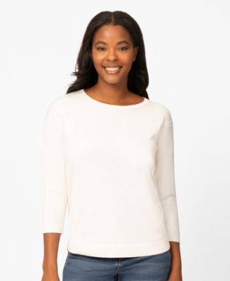 Petite Heart Textured Hi-Low Boat Neck Sweater