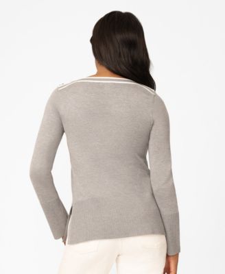 Petite Button Shoulder Boat Neck Sweater