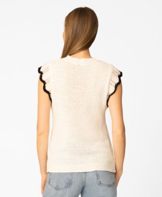 Petite Scalloped Sleeve Crewneck Sweater Knit Top