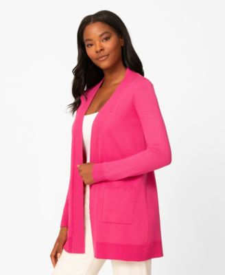 Petite Cable Trim Open Front Cardigan Sweater