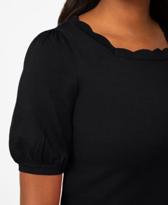 Women's Scalloped Short-Sleeve Sweater 