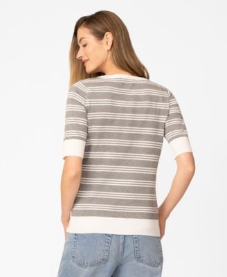 Women's Contrast Stripe Boat Neck Sweater