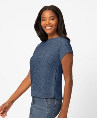 Women's Button-Back Short-Sleeve Tape-Yarn Sweater