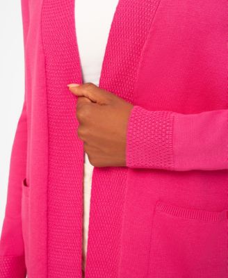 Women's Cable-Trim Open-Front Long Cardigan Sweater