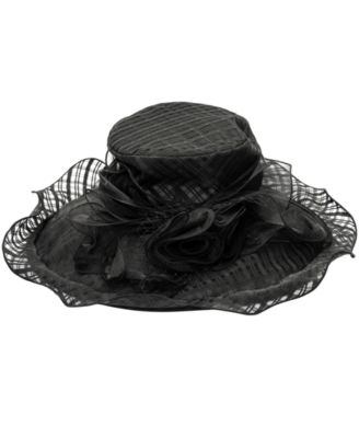 Textured Organza Rosette Wide Brim Hat