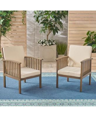 Outdoor Acacia Wood 4 Chair Set with Round Table, Grey & Cream