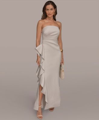 Women's Strapless Side Ruffle Gown