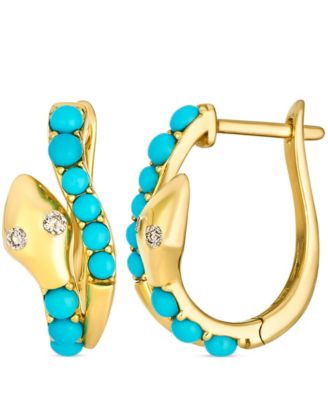 Turquoise (1-1/50 ct. t.w.) & Nude Diamond (2/25 ct. t.w.) Hoop Earrings in 14k Honey Gold
