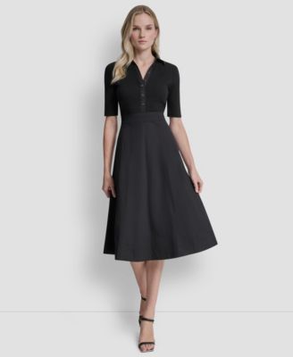 Women's A-Line Polo Collar Midi Dress