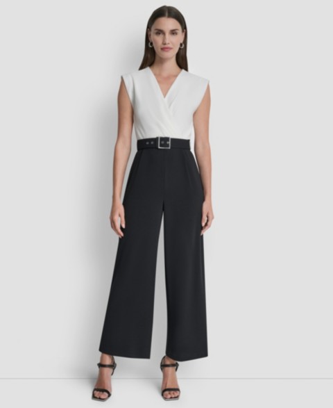 Женские DKNY Women's Surplice Neck Straight Ankle Jumpsuit