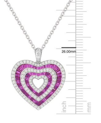 Lab Grown Ruby & Lab Grown White Sapphire Heart Pendant Necklace in Sterling Silver