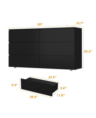 6-Drawers Black Wood Chest of Drawer Cabinet Organizer