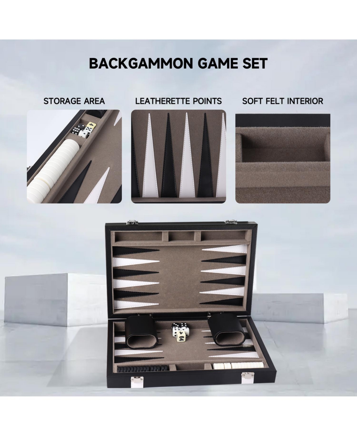 Gse Games & Sports Expert Premium Leather Backgammon Board Game Set, Set with Case -Black&Blue