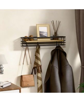 Wall Coat Rack with 5 Hooks & Shelf for Entryway, Hallway, Living Room