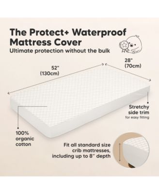 2-Pack Protect+ Waterproof Crib Mattress Protector Covers, Quin Quilted Cotton Baby Mattress Topper, Toddler Crib Sheets