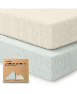 Lyra Muslin Crib Sheets for Boys, Girls, 2pk 52x28 Cotton Baby Crib Mattress Sheets Fitted, Soft, Breathable