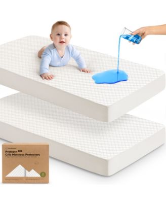 2-Pack Protect+ Waterproof Crib Mattress Protector Covers, Quin Quilted Cotton Baby Mattress Topper, Toddler Crib Sheets