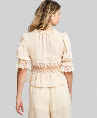 Women's Lace Trim Woven Top
