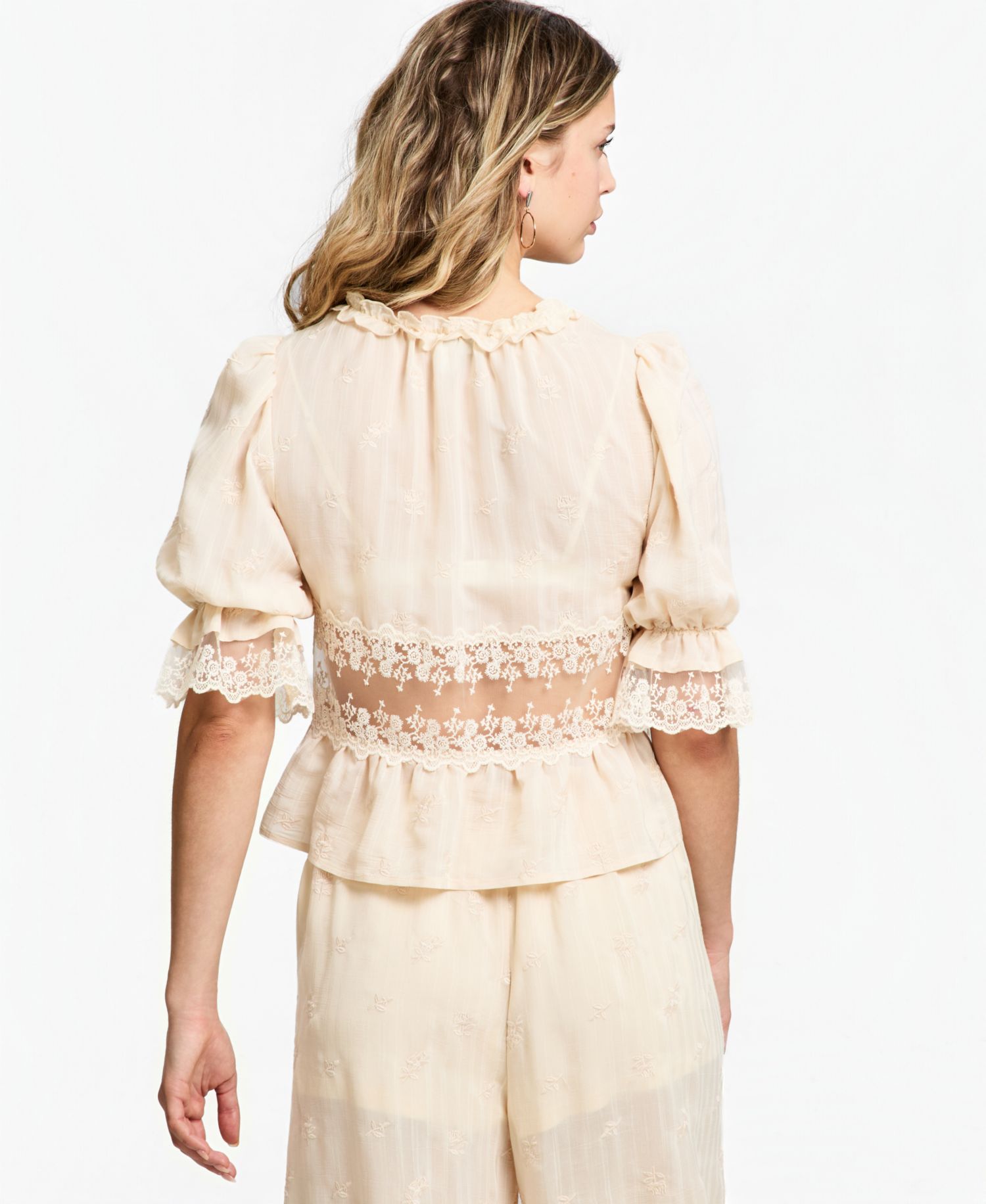 Women's Lace Trim Woven Top