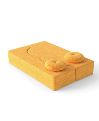 Folding Sofa Bed with Pillow, Twin Sleeper Sofa, Yellow