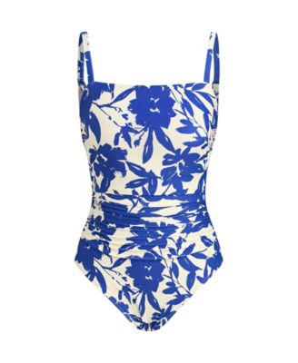 Women's Square Neck Ruched Pull-On Adjustable Strap One-Piece Swimsuit