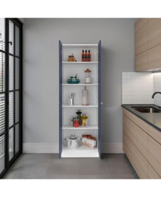 ARIZONA CITY Multi-Purpose Cupboard with Five Shelves and Storage Doors for Kitchen and Home, kronos white and kronos blue