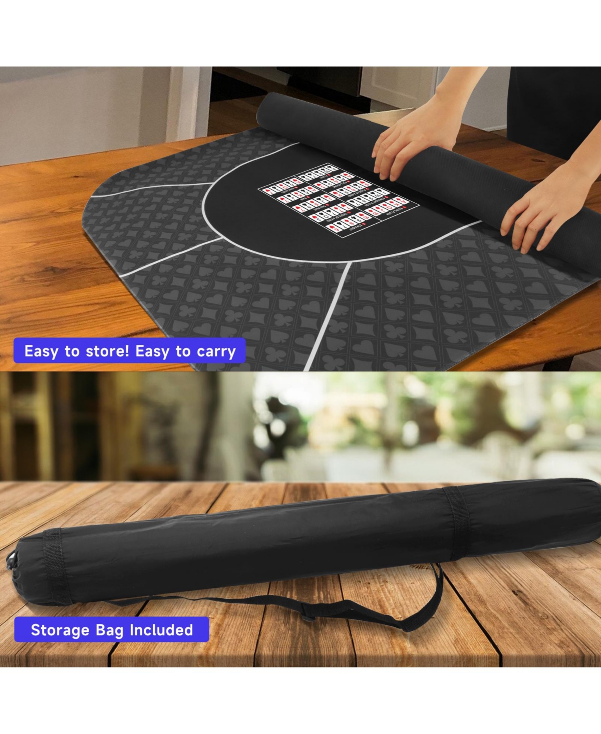 Gse Games & Sports Expert 70" x 35" Casino Texas Hold'em Tabletop Layout Mat with Carrying Bag, Non-Slip Rubber Layout Mat