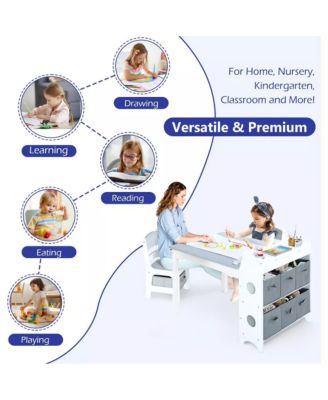 3-in-1 Kids Table and 2 Chairs Set with Storage, Removable Top and Chalkboard for Art, Crafts, and Reading