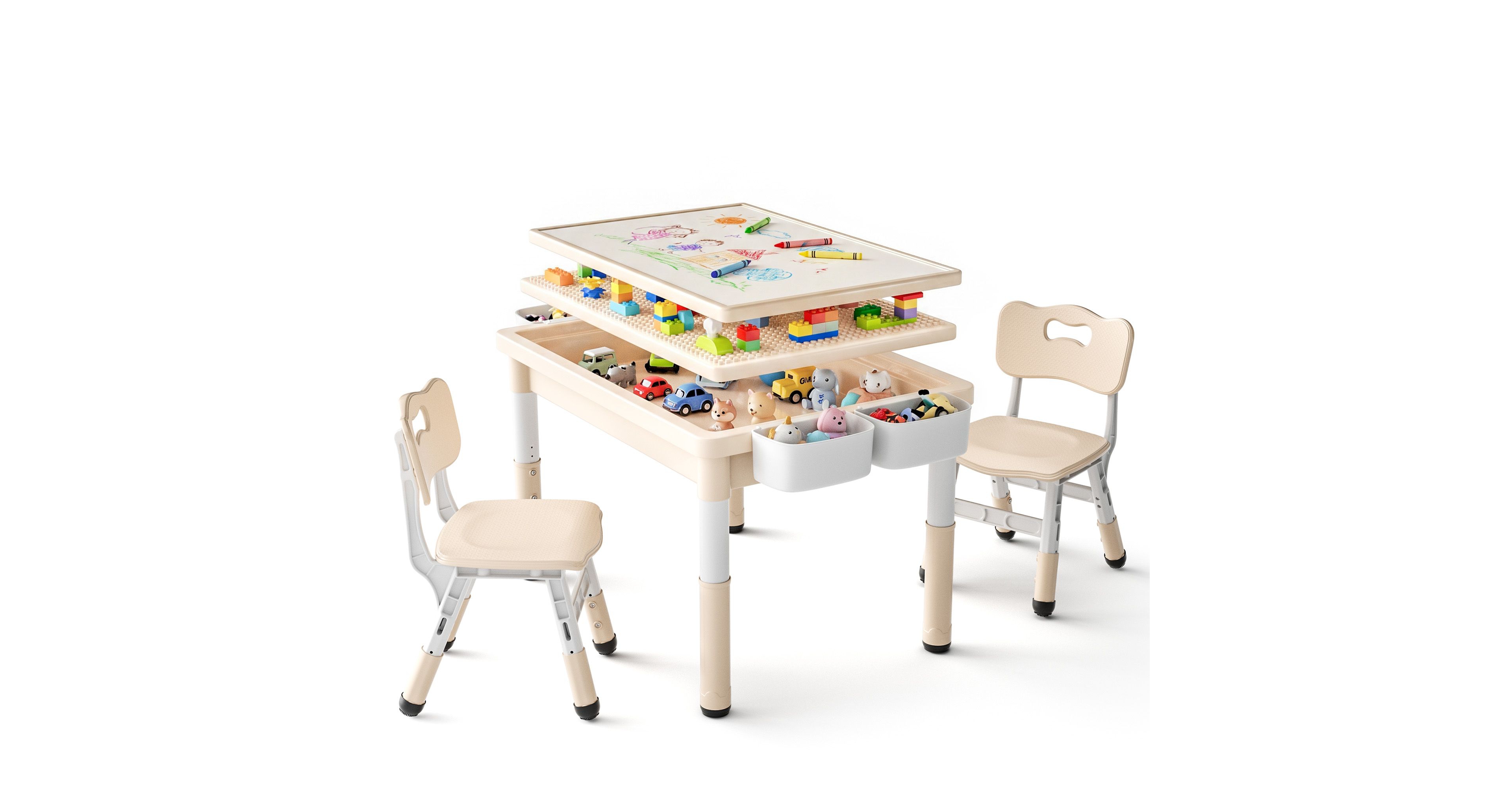Kinder King Kids Table and Chair Set, Activity Desk for Drawing, Building Blocks, Play, Pink