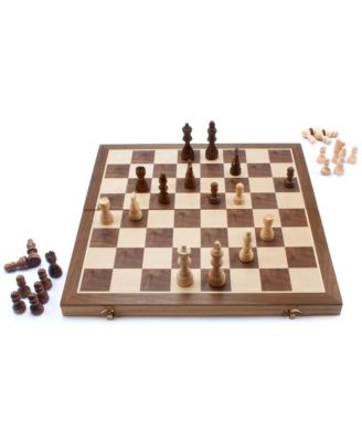 15" Wooden Chess Game Set, Folding Chess Board Set with 32 Chessmen & Storage Box