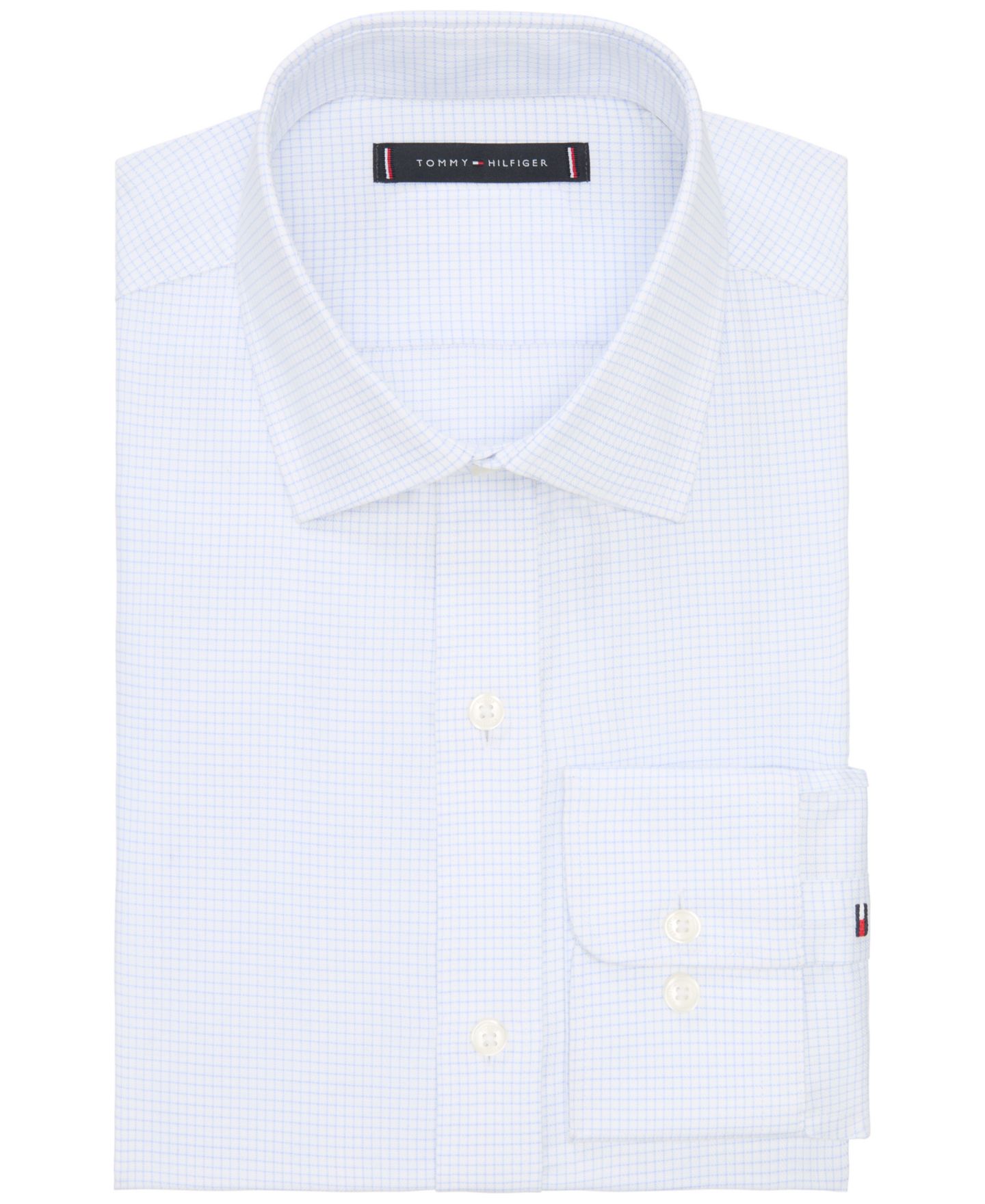Мужская рубашка Tommy Hilfiger TH Flex Twill Regular-Fit Dress Shirt, цвет: Синий клетчатый — фото 5