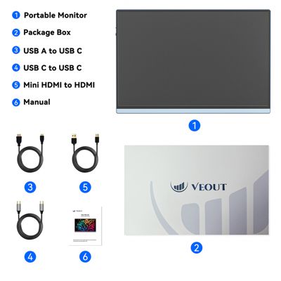 16" Portable 1920×1200P IPS Monitor, USB-C & HDMI, 0.3" Ultra-Slim, with Kickstand for Travel & Office