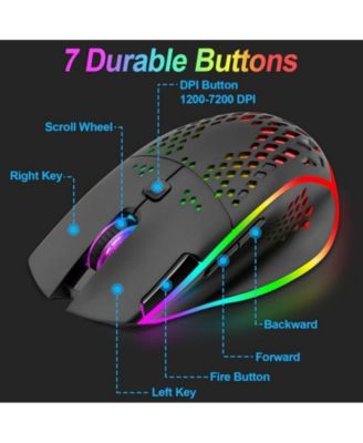 Wireless Gaming Mouse with RGB Lights - Adjustable DPI for Gaming, Office Work,Lightweight Honeycomb Design Compatible with Windows/Mac/Linux