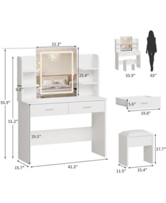 White 2-Drawer Lighted Mirror Vanity, Clean-Lined Makeup Desk for Bedroom Interiors