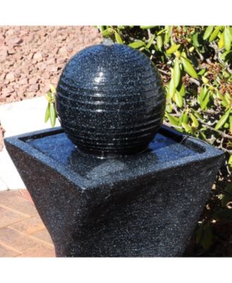 Outdoor Black Ball Solar Powered Water Fountain with Backup Battery and LED Light - 32" - Black