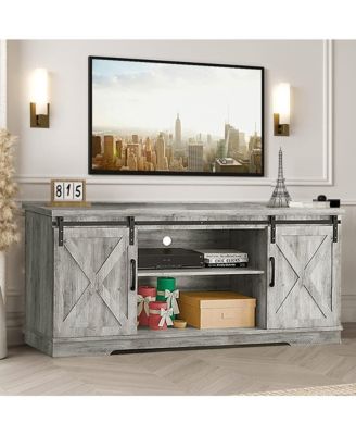 Farmhouse TV Stand, Entertainment Center for 65 Inch TV Media Console Table, Barn Door TV Stand with Storage