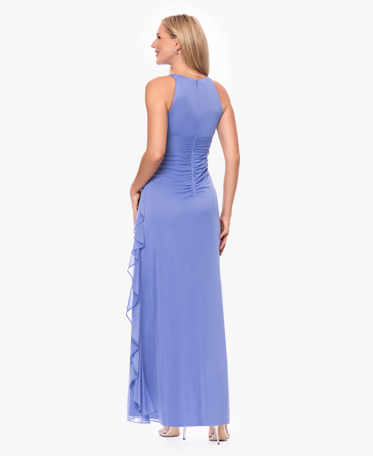 B&A by Betsy and Adam Ruched Halter Gown