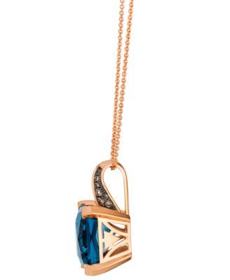 London Blue Topaz (7-19/20 ct. t.w.) & Chocolate Diamond (11/100 ct. t.w.) Pendant Necklace in 14k Strawberry Gold