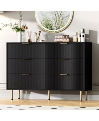 6-Drawer Fluted Dresser for Bedroom, Modern Chest of Drawers with Gold Handles, Wood Storage Organizer for Living Room, Closet, or Hallway