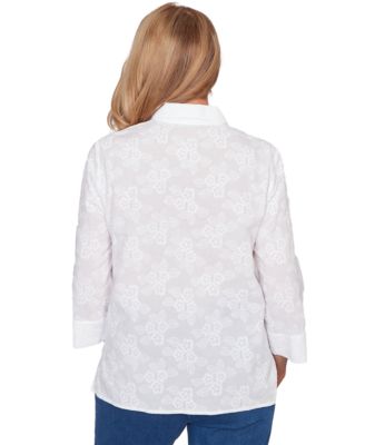Petite Flower Embroidered Button-Down Top