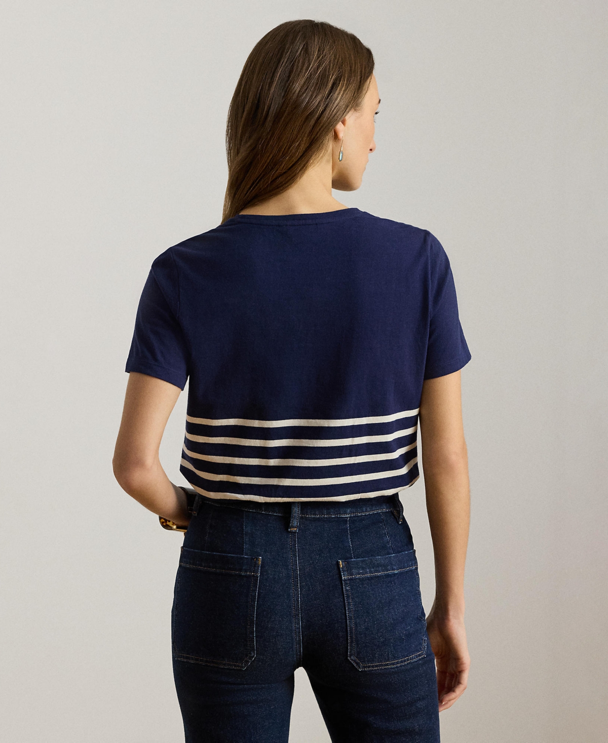 Lauren Ralph Lauren Petite Katlin Striped Embroidered Logo T-Shirt