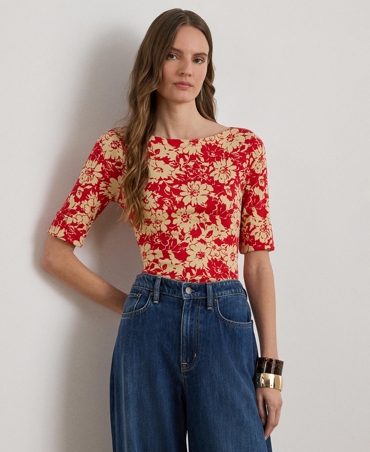Lauren Ralph Petite Judy Floral Boat Neck T-Shirt